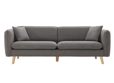 Sofá 3 plazas de estilo nórdico de tela efecto aterciopelado gris claro y madera ENIS
